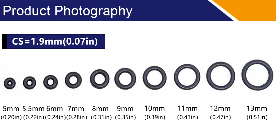 100 шт./лот Черный NBR уплотнительное кольцо CS1.9mm OD5/5,5/6/6,5/7/8/8,5/9/10/10,5/11/11,5/12/13 мм уплотнительное кольцо резиновые прокладки масляных колец