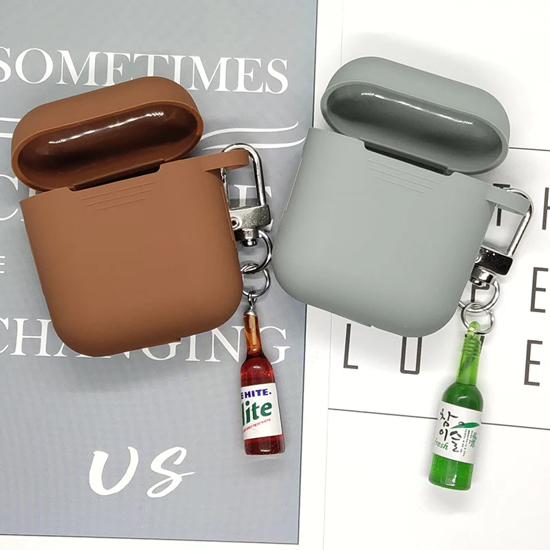 

Fashion Cute Silicone Case For Apple Airpods Accessories Bluetooth Earphone Cover For Airpods Protective Bag Case Beer Key Ring
