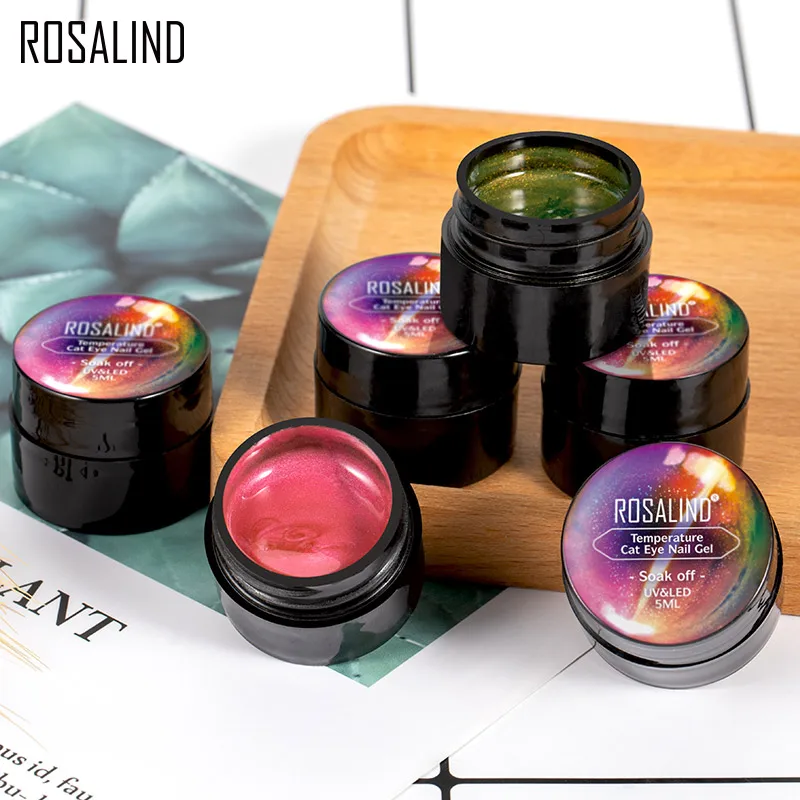 Гель лак для ногтей ROSALIND 5 мл температура кошачий глаз магнитный все маникюра