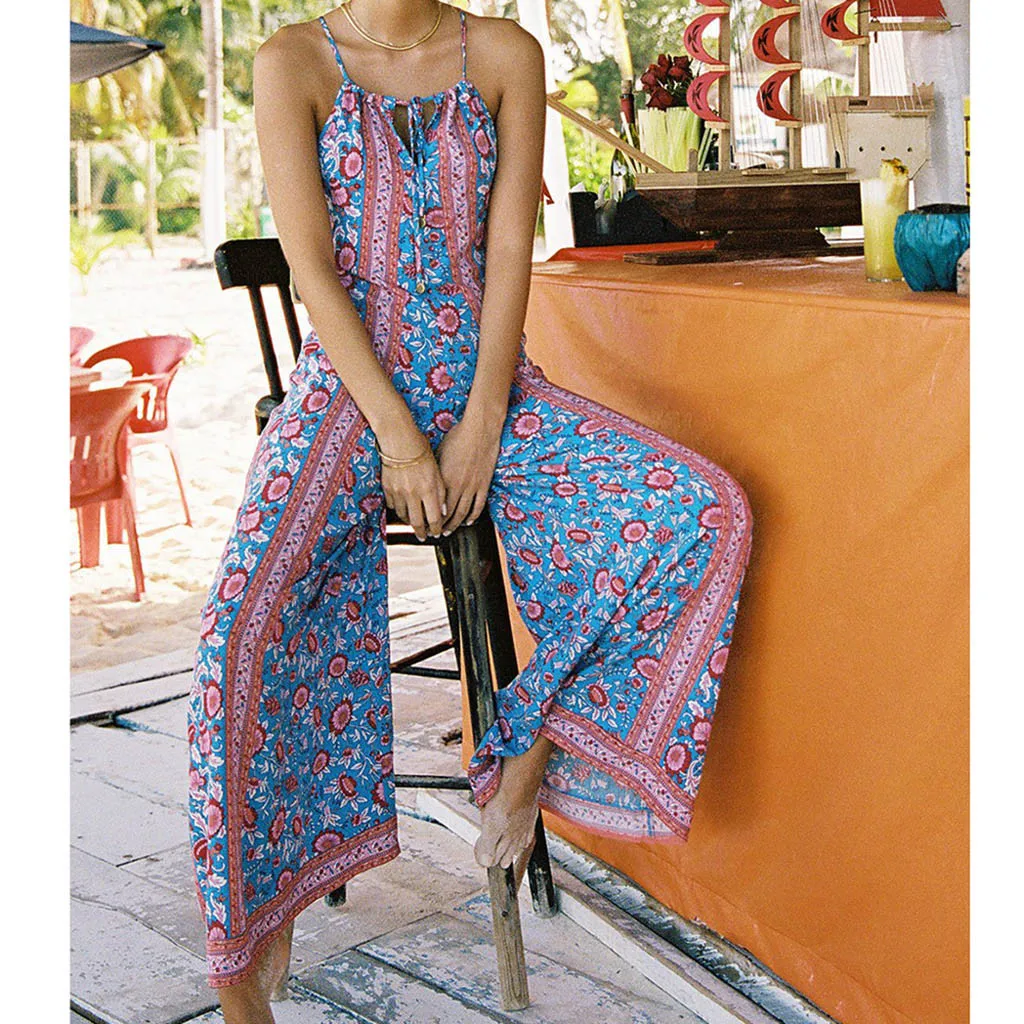 

Women Jumpsuit Sexy Plus Size Print Bohemia Camis Long Loose Jumpsuit Bodysuit Ropa Mujer Summer Jumpsuit Bodysuit Women