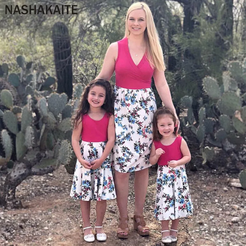 

NASHAKAITE Mom and daughter dress Simple Floral Mini Dress New Mother daughter dresses Mom and daughter matching clothes