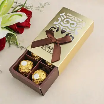 

200pcs Free DHL Wedding Favors gold color chocolate packaging 6 hole Baby Shower Paper Candy Gifts Box Ferrero Rocher Boxes
