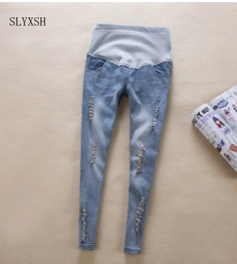 Maternità Dei Jeans Autunno della Molla Denim Tenere Up Del Ventre Pantaloni Della Chiusura Lampo Graffiato Strappato In Gravidanza Pantaloni Della Matita di Abbigliamento