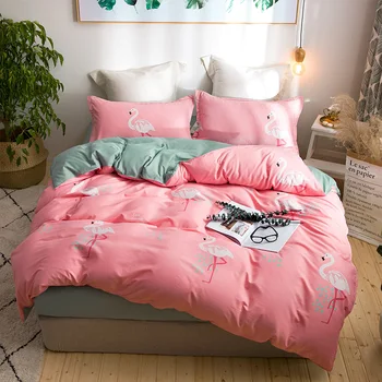 

Fashion cartoon Bedclothes pink white Flamingo 3/4pcs Bedding Sets King/Queen/Full/Twin size Printed adult girl bedroom gifts