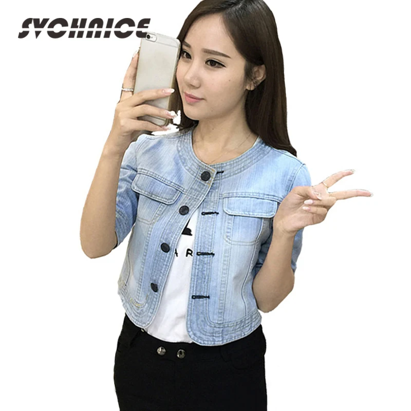 Spring Women Short Jeans Jacket 2018 Denim Jacket Summer Half Sleeve Fashion Slim Female Jackets 