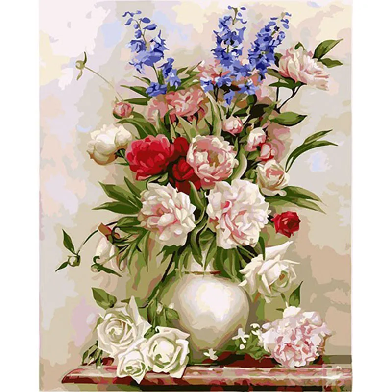 

Blooming Flowers on The Table HandPainted Diy Oil Painting By Numbers Flowers Pictures Canvas Acrylic for Wall Art Home Decor