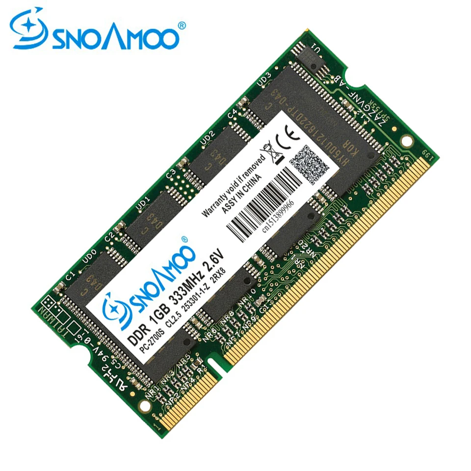 SNOAMOO ноутбук память DDR 1 ГБ 333 МГц PC2700 400 МГц PC3200 200Pin DDR 1 ГБ CL3 CL2.5 2,6 V SO-DIMM ноутбуки ОЗУ пожизненная Гарантия