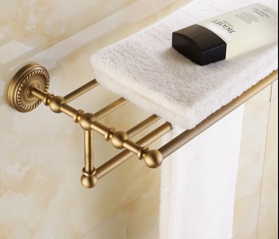 2016 High Quality Antique Fixed Bath Towel Holder Brass Towel Rack Holder for Hotel or Home Bathroom Storage Rack Rail Shelf