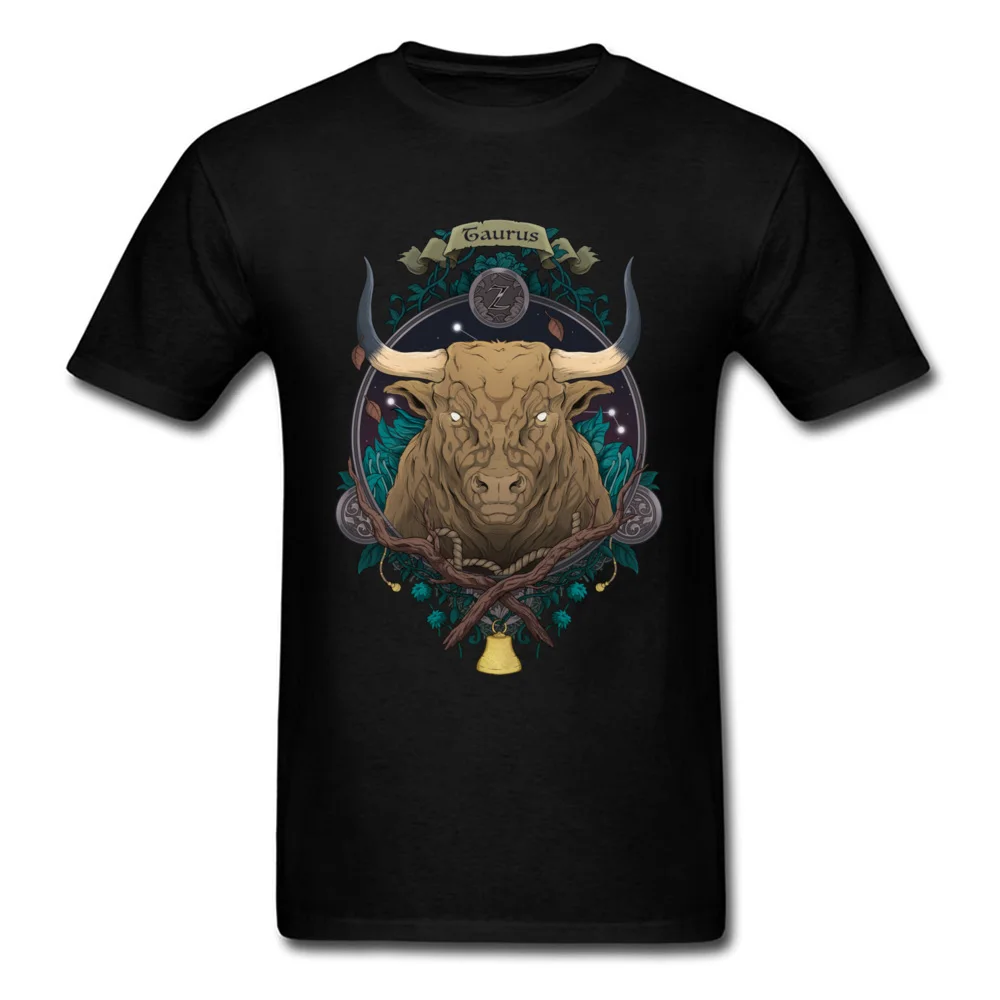Constellation Taurus Pure Cotton Design Tops Shirt Funky Short Sleeve Men's T-Shirt 3D Printed ostern Day Tee Shirt O-Neck Constellation Taurus black