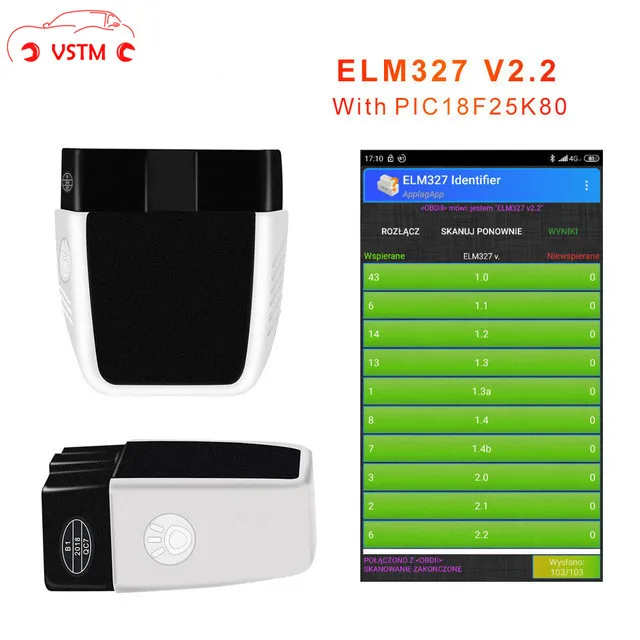 

ELM327 V2.2 better than ELM327 V1.5 with PIC18F25K80 Bluetooth 4.0 For IOS/Android/PC with LED light Support J1850 protocol