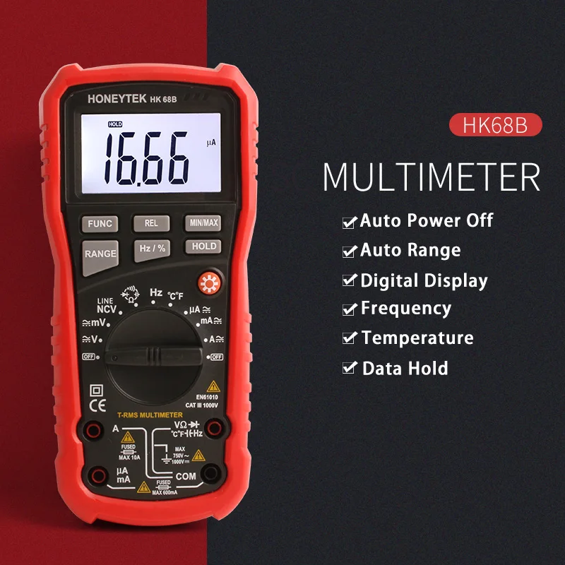 

HK68B True RMS Multifunction meter 4000 Counts LCD Digital Multimeter Professional Voltage Amp Ohm Meter