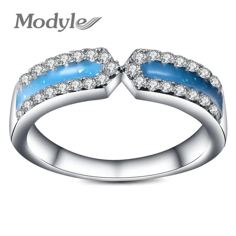 

Modyle Top Quality Silver Color Fashion Jewelry Mystic Ocean Blue Fire Opal Rings For Women Gifts