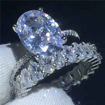 

Fine ring Set Oval cut 3ct AAAAA Cz Stone 925 Sterling silver Engagement wedding band ring for women men Luxury Jewelry Gift