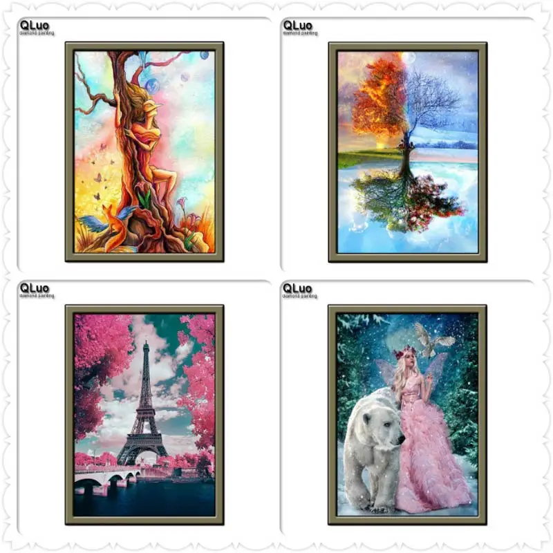 

Qluo Diamond Painting Full round Drill Scenery Diamond Embroidery Trees Cross Stitch Mosaic picture Rhinestones Home Decorative