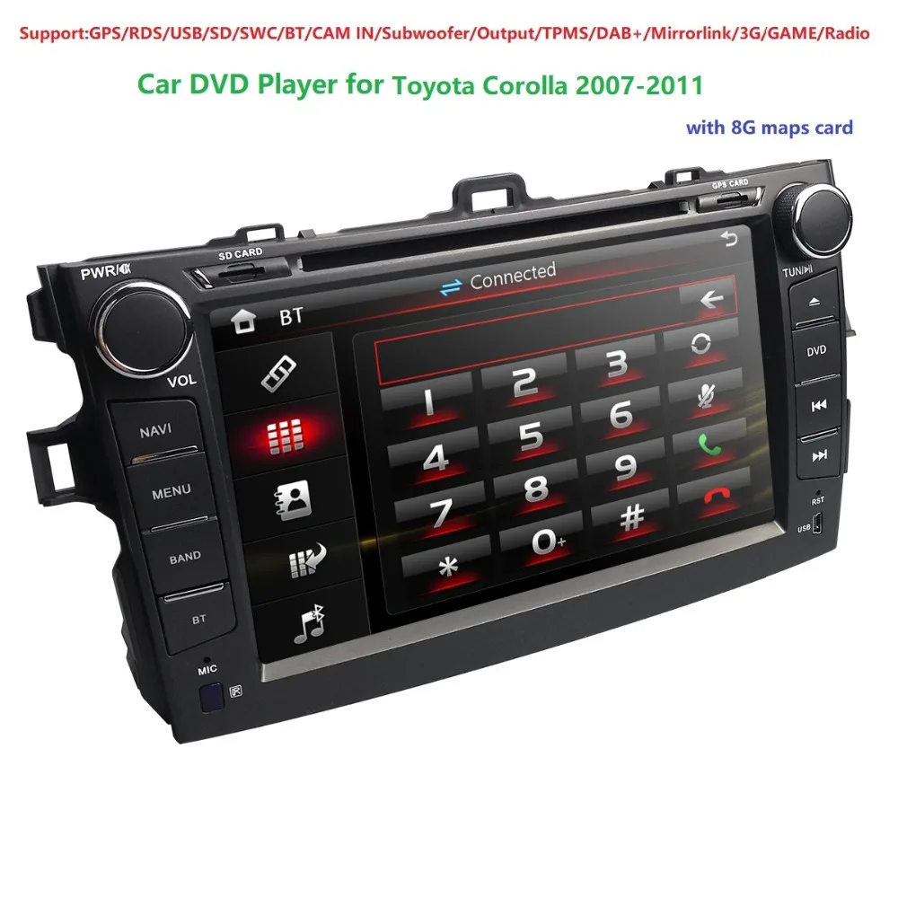

8" Touch Screen Stereo Radio Car CD DVD Player GPS Navigation for Toyota Corolla 2007-2011 MirrorLink DAB+DVBT DVR RDS SWC BT SD
