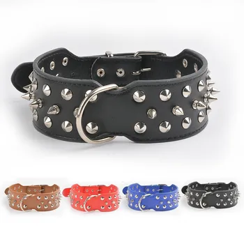 

Fashion Rivet Spiked Pu Leather Dog Collar Punk Style Adjusted Pet Necklace for Big Dog Pet Roducts (brown,red,blue,black)
