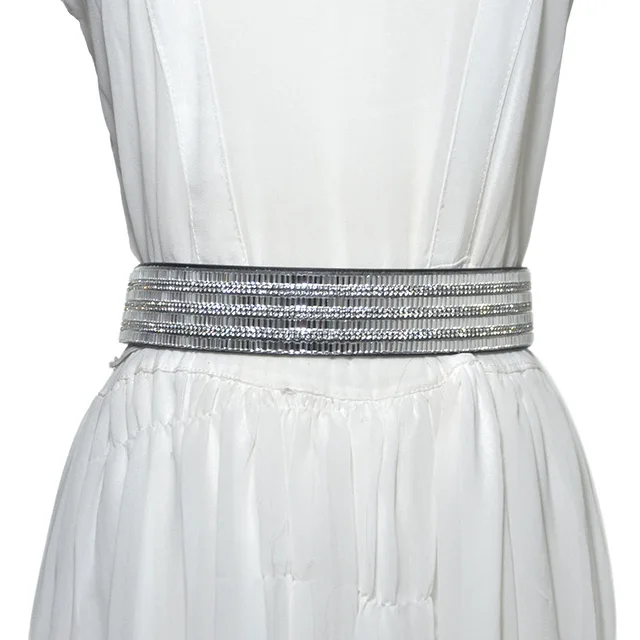 Luxury New Belt Ladies Silver Rhinestone Inlay Wide Belts Women's Sweet
