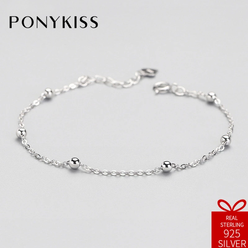 

PONYKISS Real 925 Sterling Silver Round Bead Geometric Bracelets Fine Jewelry Women Delicate Chic Birthday Party Gift