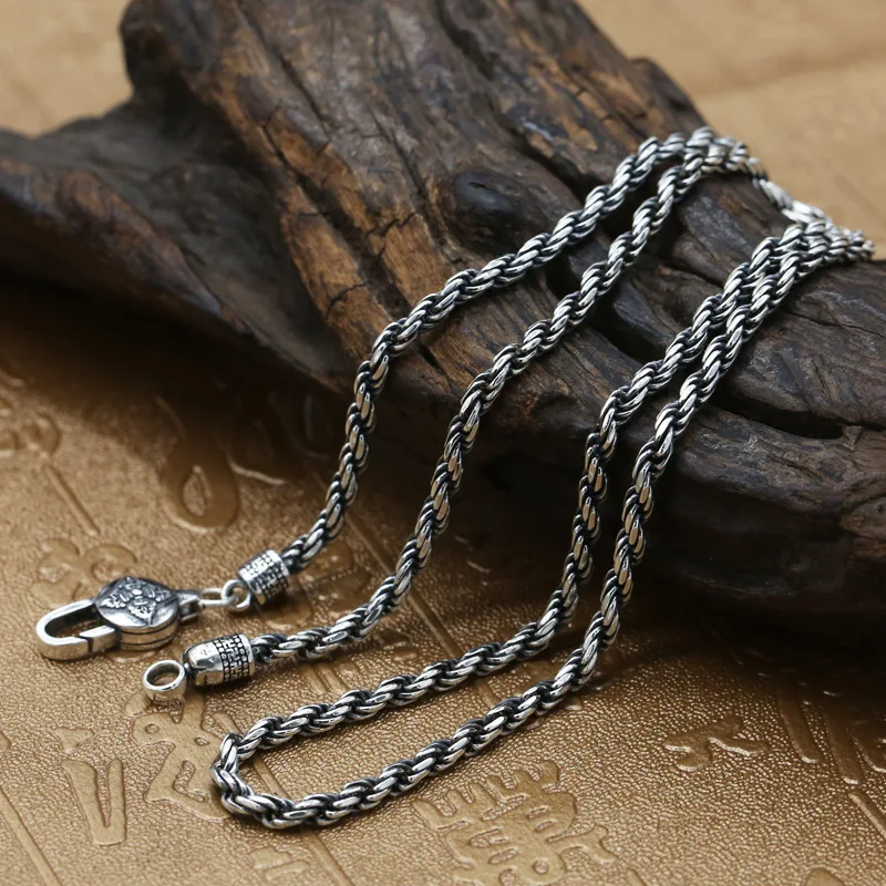 Solid Silver 925 Simple Twisted Chain Mens Necklace Thai Silver 925 ...