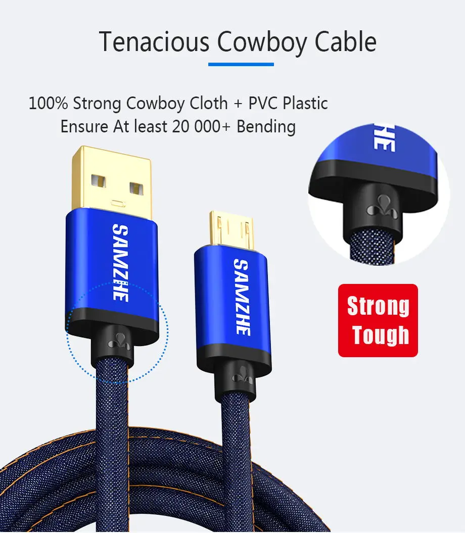 SAMZHE Micro USB кабель джинсовая ткань для быстрой зарядки 5V 2A Andorid телефон кабель Denim тонкий высококачественный защитный чехол для OPPO Vivo XiaoMi huawei samsung