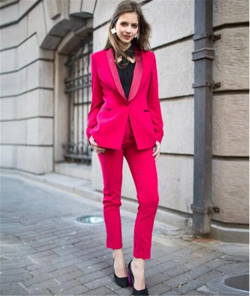 Custom Made Fuchsia 2 Piece Set Women Business Pantsuits Office Formal Uniform Ladies Work Wear Blazer Outfit Pantsuit