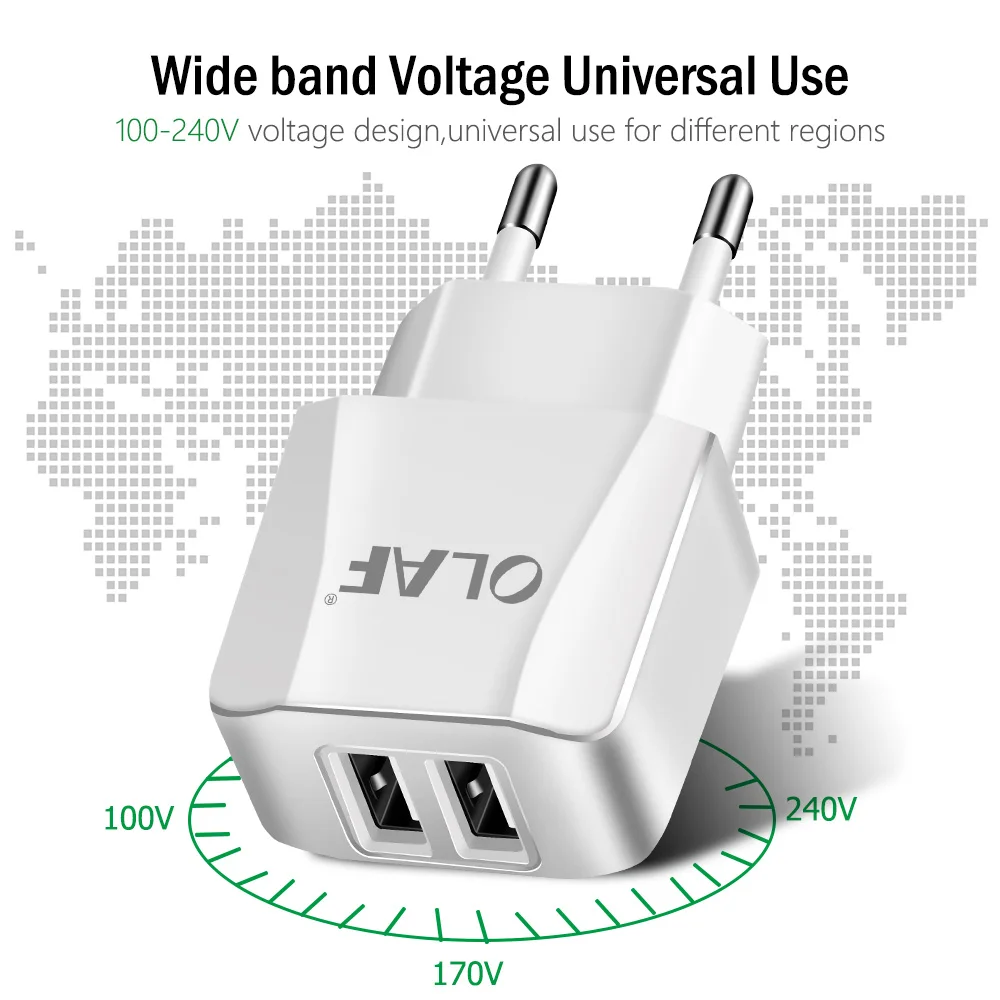 Зарядное устройство OLAF с двумя usb-портами, зарядное устройство европейского стандарта для мобильных телефонов, зарядное устройство для путешествий, адаптер для iPhone Max, iPad, samsung, Xiaomi, зарядное устройство для телефонов