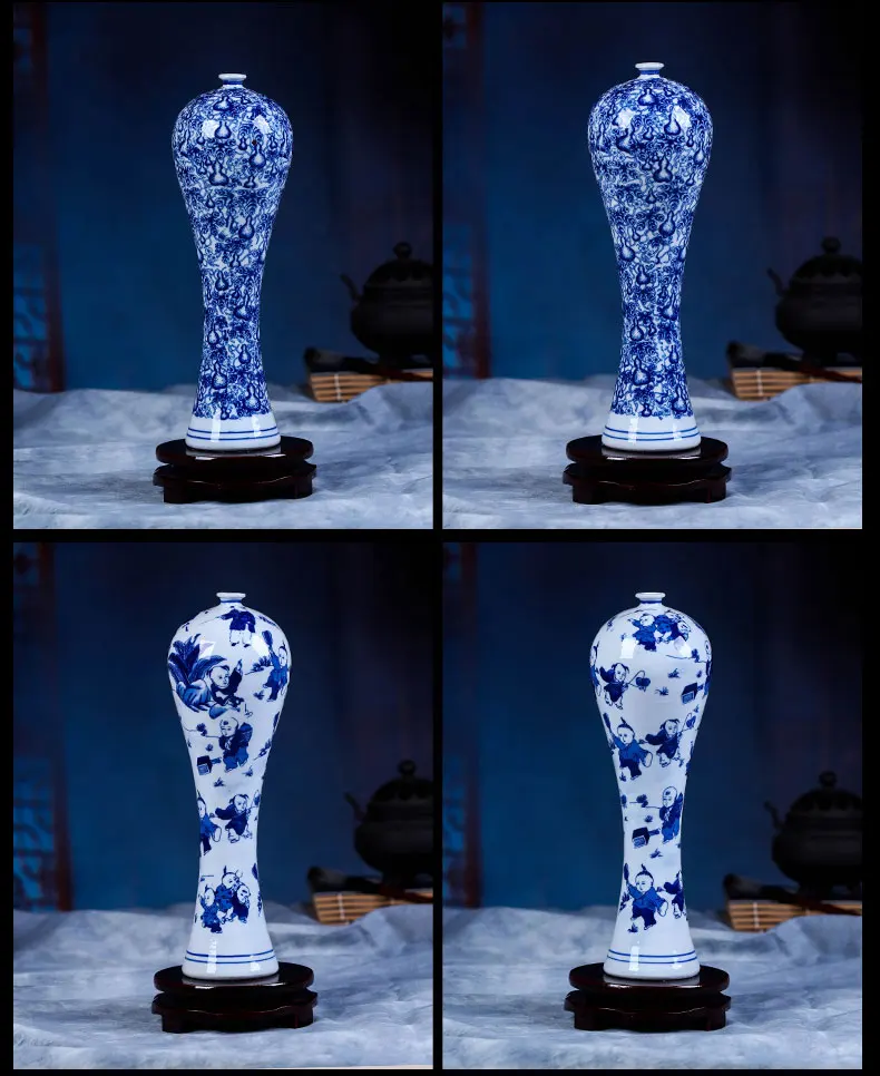 Синие и белые антикварные фарфоровые вазы с драконом