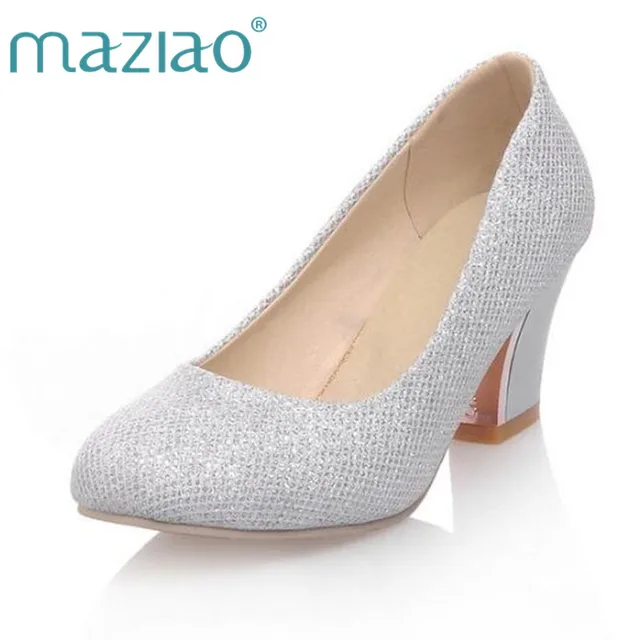 Maziao Gold Silver Mary Janes Platform Pumps Shoes Sequined Chunky Maziao Gold Silver Mary Janes Platform Pumps Shoes Sequined Chunky Heel High Wedding Party