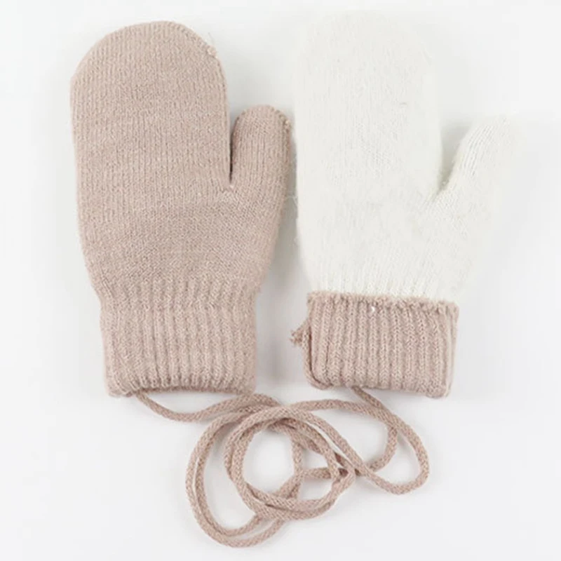 Детские универсальные рукавицы, зимние уличные теплые шерстяные вязаные перчатки, Детские Портативные веревочные Висячие перчатки для От 1 до 3 лет