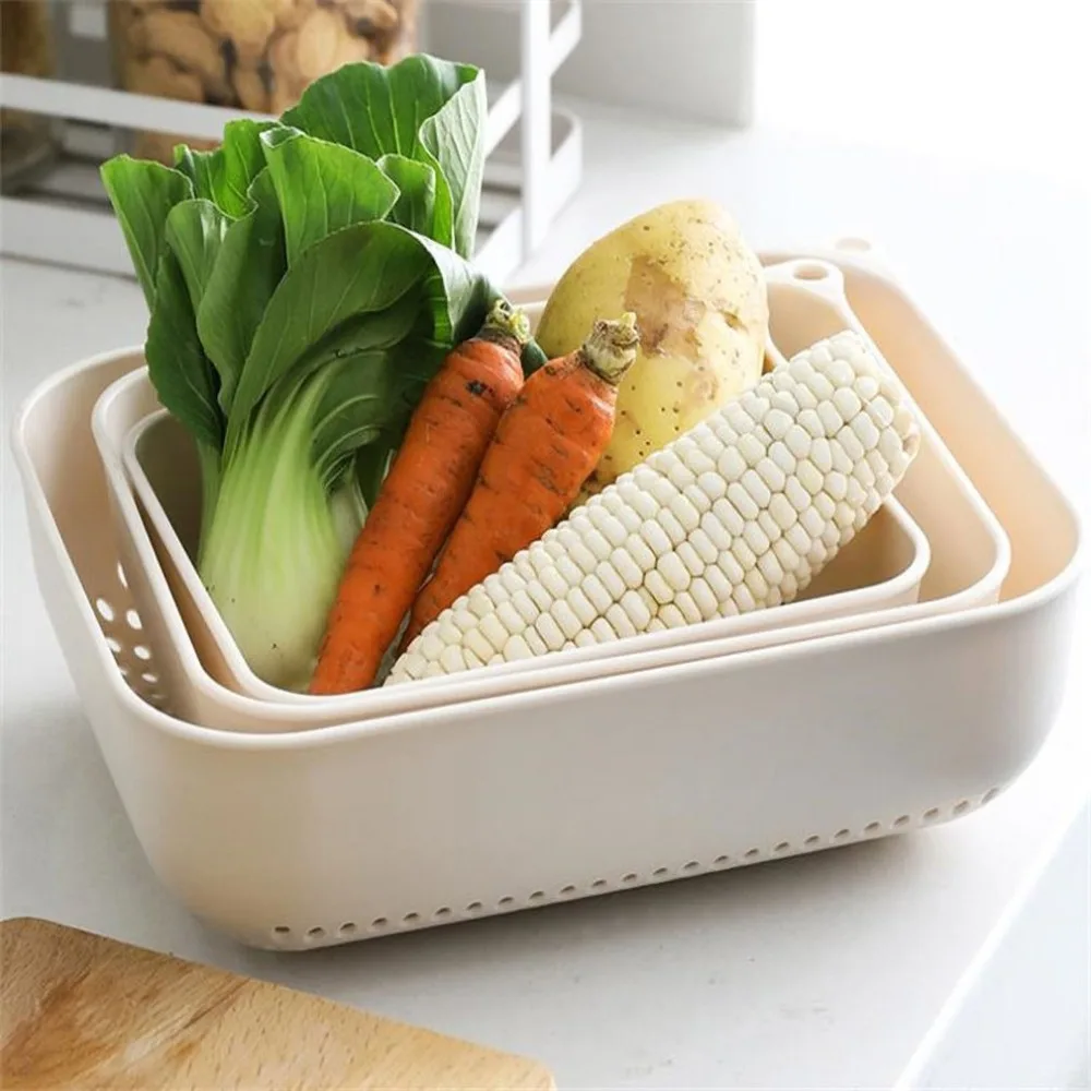 3pcs/set Vegetable Fruits Storage Draining Storage Box Drawer Packing