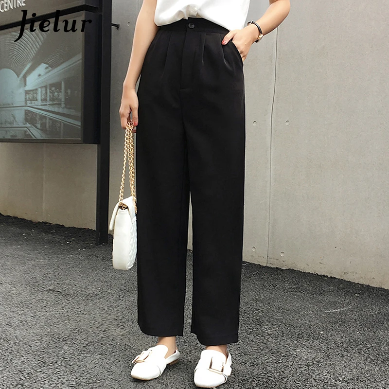 

Jielur Loose Straight Pants Women Solid Color Female Trousers Woman Chic Harajuku High Waist Pants Roupas Feminina New S-5XL