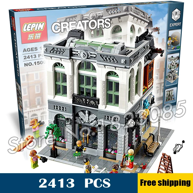 

2413pcs 15001 Creator Expert Brick Bank Modular Building series Kit Model Blocks Toys Office structure Compatible With Lego