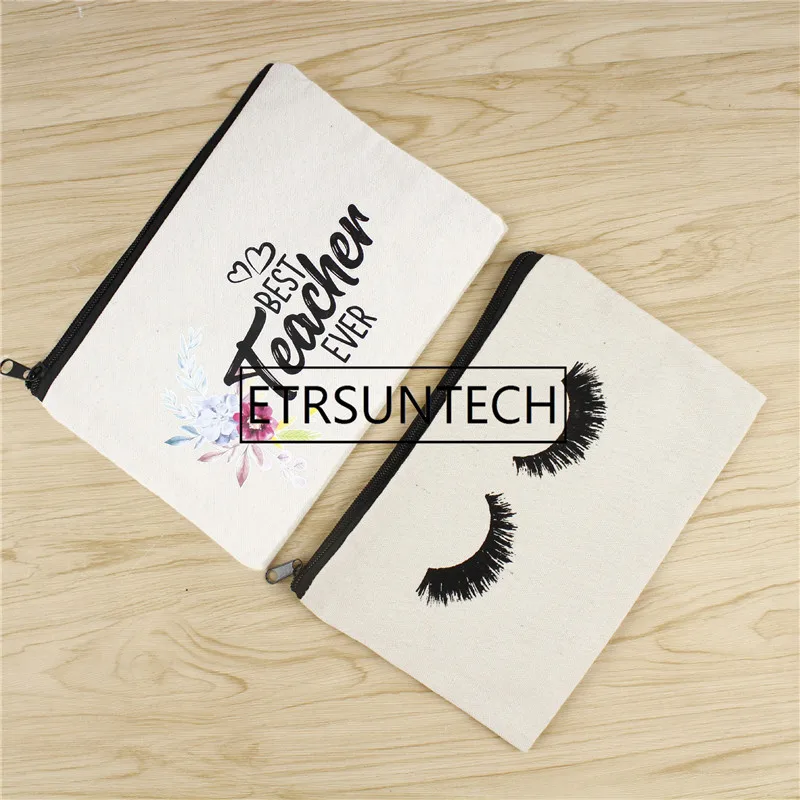 

100pcs Large Closed Eyelash Zipper canvas bag canvas pen pouches cotton cosmetic Bags makeup bags Mobile phone clutch bag