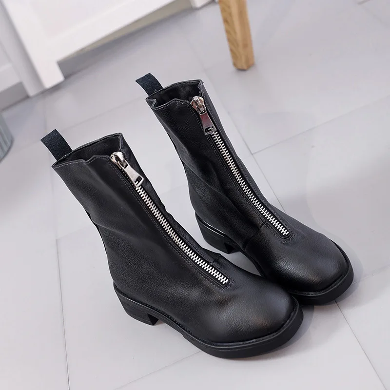 2017 new fashion Women's shoes front Zipper Plus short boots with thick