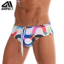 AIMPACT, мужские бикини с принтом, купальник, цветные, круглые трусы, для плавания, низкая посадка, шнурок, пляжные шорты, AM8135