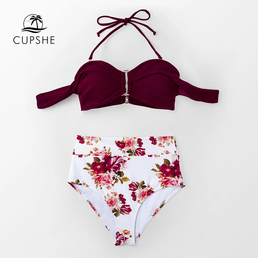 burgundy high waisted bikini bottoms