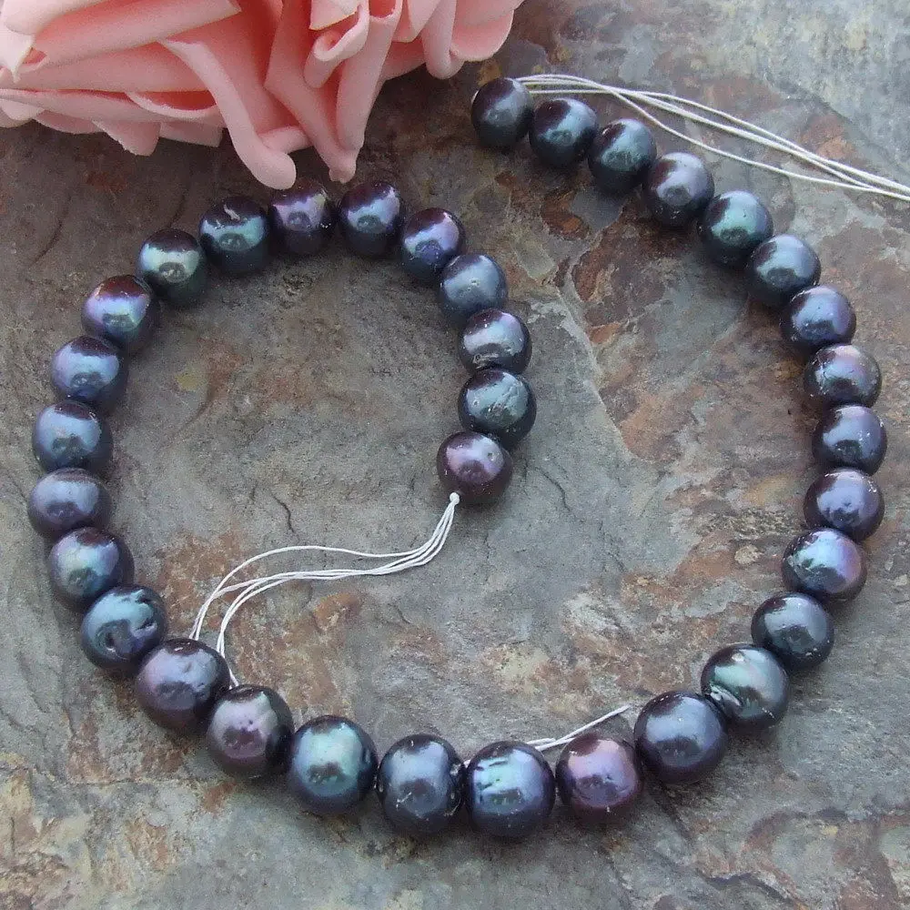 

8PE02562 11-12mm Natural Black Round Keshi Pearl Loose Beads Strand 15.5