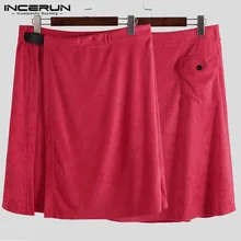 INCERUN стильные мужские банные юбки с карманами на пуговицах, мягкое однотонное полотенце, пляжные юбки, мужские удобные халаты, Hombre, большие размеры