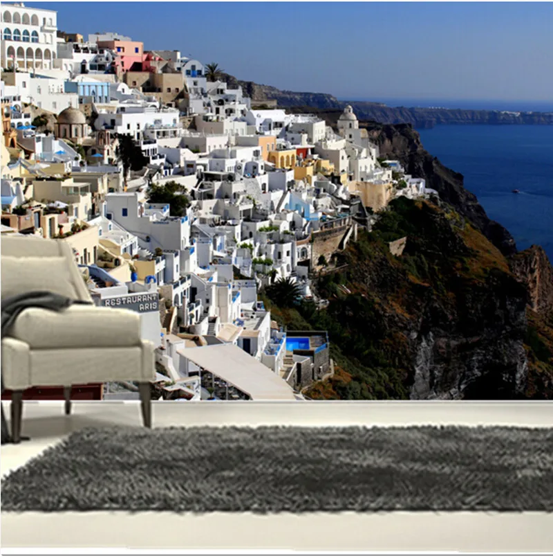 Custom 3D large mural aesthetic of the Greek seaside house photography living room sofa TV wall bedroom paper | Обустройство дома