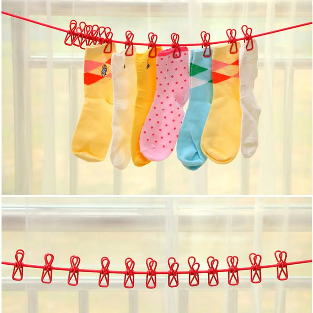 Retractable Elasticity Multifunctional Windproof Drying Rack Clips Cloth Hangers Steel Clothes Line Pegs Travel Rope