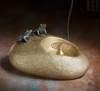 

High-grade Business Artwork # 2020 office home efficacious Money Drawing Good luck Golden Frog Ashtray incensory copper statue