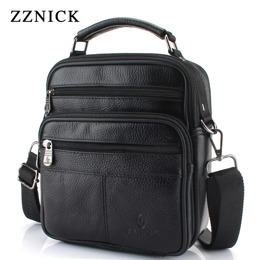 

ZZNICK Genuine Cow Leather Messenger Bags Flap Casual Men Solid Handbags Famous Brand Small Male Shoulder Crossbody Bags
