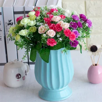 

Fake mini Rose Bunch (13 heads/piece) Simulation Roses with Plastic Accessories for Wedding Home Decorative Artificial Flowers
