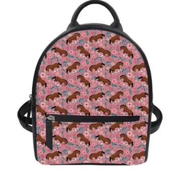 

Noisydesigns Cartoon Pink Horse Small Backpack Stylish PU Leather Female Backpack for Teen Girl School Bagpack Daily Use Daypack