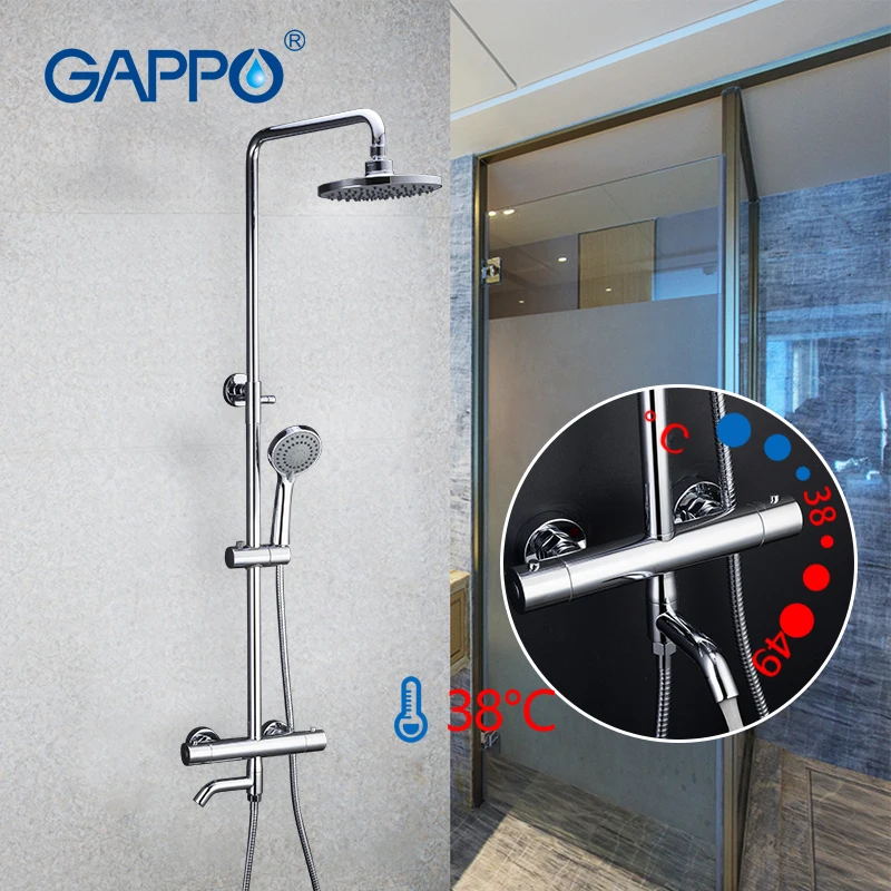 Gappo sanitary ware suite Thermostatic shower BRASS faucet bath lift adjustable hot cold water big round head shower gadgets Gappo sanitary ware suite Thermostatic shower BRASS faucet bath lift adjustable hot cold water big round head shower gadgets
