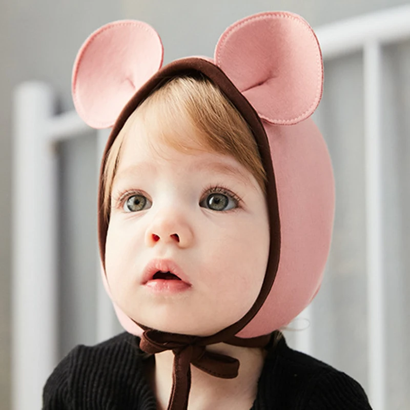 Новое поступление, детские шапки, милые хлопковые шапки с объемными ушками мыши для маленьких девочек, милые Мультяшные мягкие шапочки Bebe, шапочка с ушками, Bebe аксессуар - Цвет: Розовый