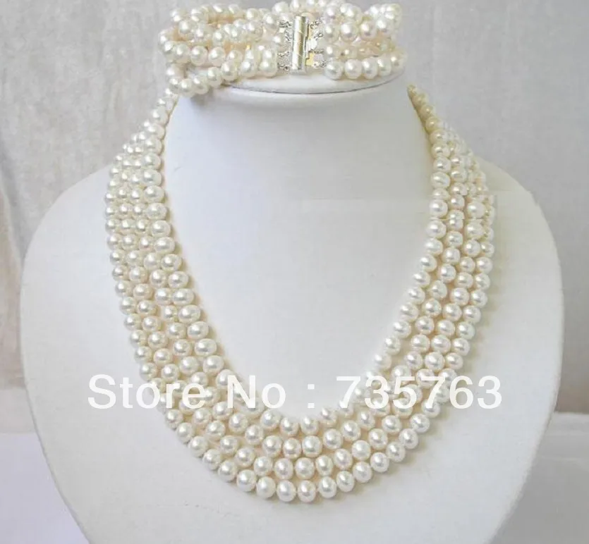 

xiuli 0018 natural south sea 4 rows genuine 8-9mm white pearl necklace bracelet
