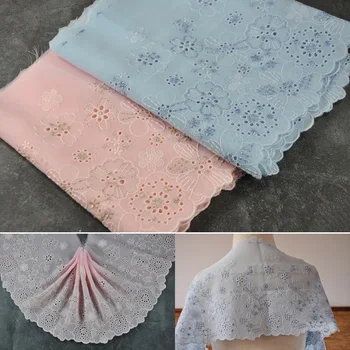 

5 meter 18cm 7.08" wide blue pink chiffon embroidered tapes lace trim ribbon clothes dress doll fabric S5C1