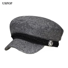 USPOP, женские шапки, модные, шерстяные, газетные кепки, винтажные, плоский верх, козырек, шапки, шерстяные, ретро, восьмиугольная шляпа, военная Кепка