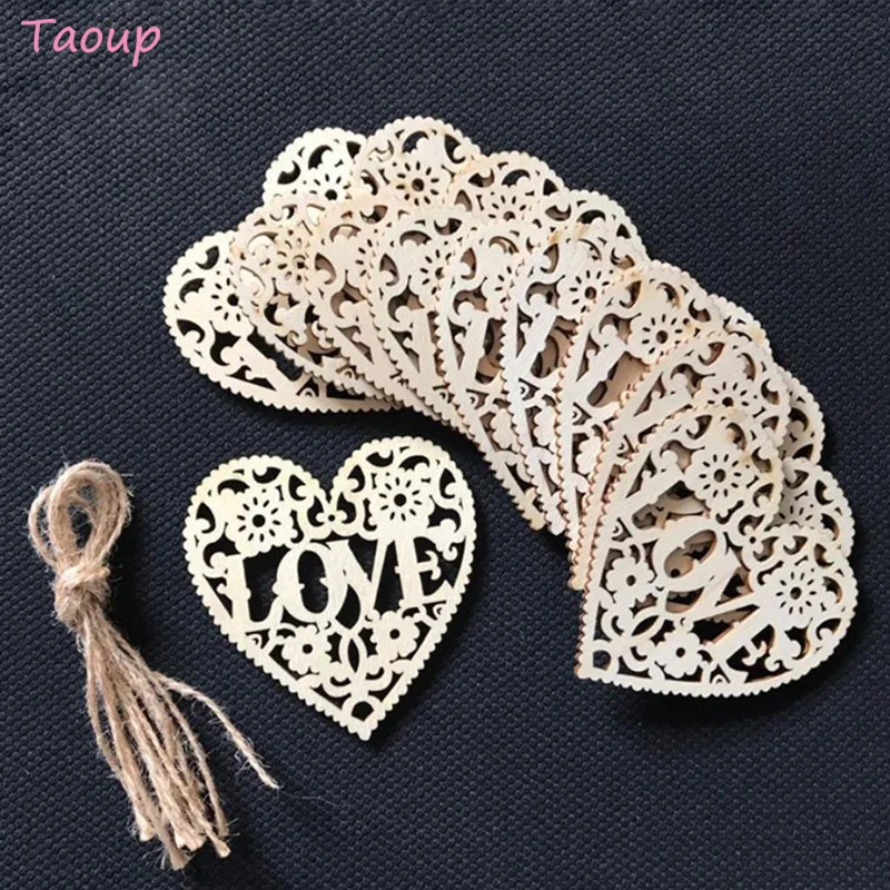 

Taoup 10pcs Wooden Love Heart Shape Ornaments Wedding Love Wedding Decoration Vanlentine's Day Gift Hanging Ornaments Romantic